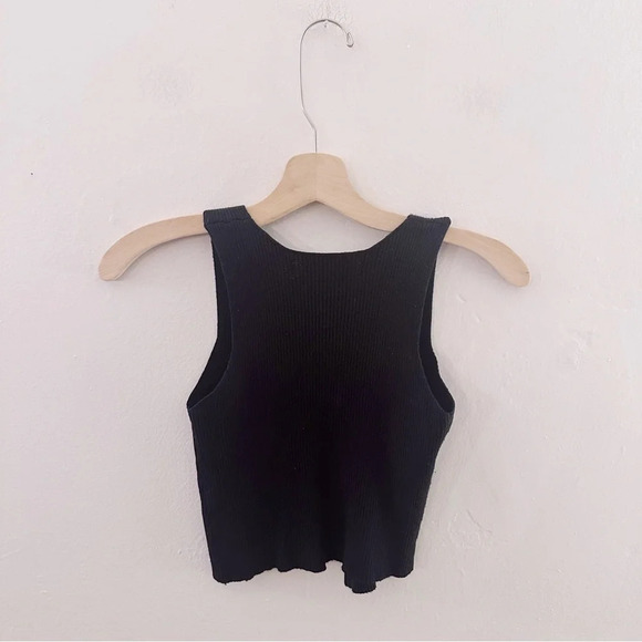 Luxe To Kill Ribbed Asymmetrical Top Black Buttons Goth Punk Tank Sleeveless - Picture 4 of 5